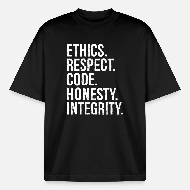 Éthique Respect Code Honnêteté Intégrité - T-shirt unisexe boxy épais biologique Stanley/Stella - noir