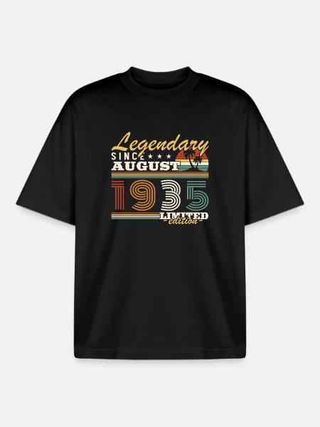 August 1935 Birthday Gift - Boxy Heavyweight Unisex Organic T-Shirt by Stanley/Stella - black