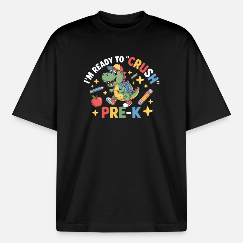 Bereit, Pre K Dinosaurier zu zerquetschen - Boxy Heavyweight Unisex Organic T-Shirt von Stanley/Stella - Schwarz