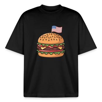  Cheeseburger Patriotic Independence Day 4th of - Boxy Heavyweight Unisex Organic T-Shirt von Stanley/Stella - Schwarz - Vorne - AI Model Male 185 light (185cm) & AI Model Female 172 dark (172cm)