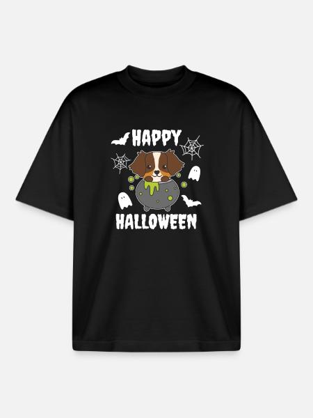 Australian Shepherd Happy Halloween Cauldron - Boxy Heavyweight Unisex Organic T-Shirt by Stanley/Stella - black