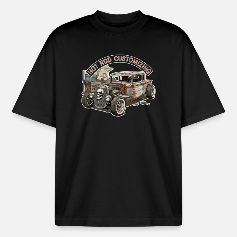 Rustic Hot Rod Customization Design - Boxy Heavyweight Unisex Organic T-Shirt by Stanley/Stella - black