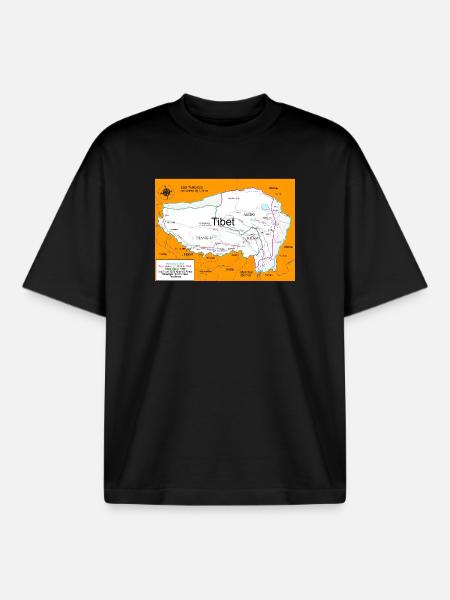 Historical Map of Tibet 1914 - 1950 - Boxy Heavyweight Unisex Organic T-Shirt by Stanley/Stella - black