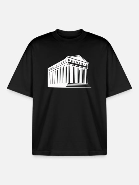 Ancient Greek temple illustration - Boxy Heavyweight Unisex Organic T-Shirt by Stanley/Stella - black