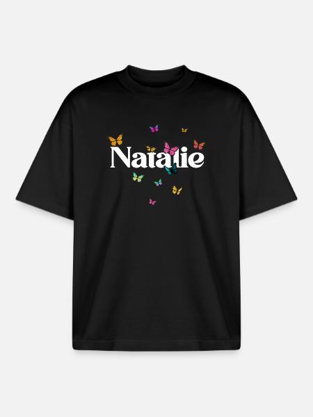 Beautiful girl name with butterflies NATALIE - Boxy Heavyweight Unisex Organic T-Shirt by Stanley/Stella - black