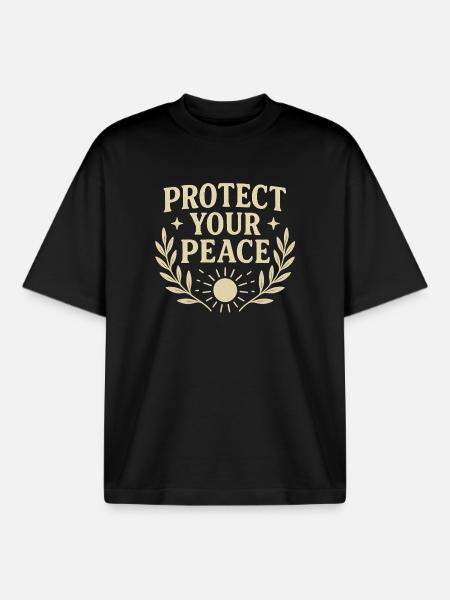 Protect Your Peace Inspirational Design - Boxy Heavyweight Unisex Organic T-Shirt by Stanley/Stella - black
