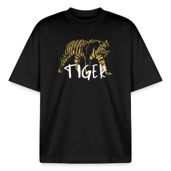 Wilder Tiger, Altmodisch, Abbildung - Boxy Heavyweight Unisex Organic T-Shirt von Stanley/Stella - Schwarz - Vorne - AI Model Male 185 light (185cm) & AI Model Female 172 dark (172cm)