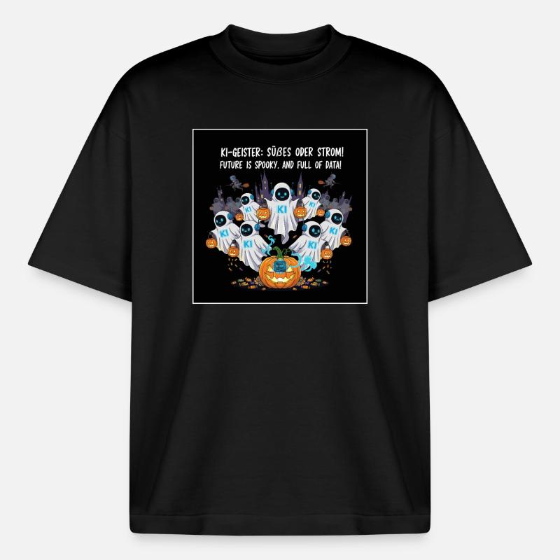 KI-Geister: Süßes oder Strom ! - Boxy Heavyweight Unisex Organic T-Shirt von Stanley/Stella - Schwarz