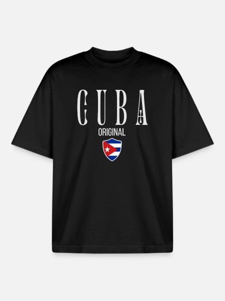 Cuban flag, proud Cuban - Boxy Heavyweight Unisex Organic T-Shirt by Stanley/Stella - black