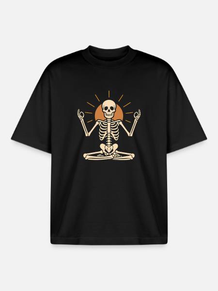 Meditating skeleton with sun circle - Boxy Heavyweight Unisex Organic T-Shirt by Stanley/Stella - black