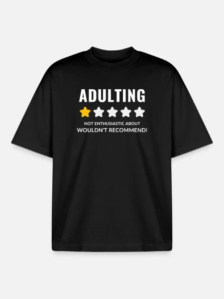 Skeptical Adulting Badge Design - Boxy Heavyweight Unisex Organic T-Shirt by Stanley/Stella - black