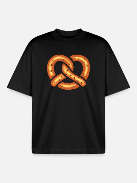 Funny Pretzel Cartoon Illustration - Boxy Heavyweight Unisex Organic T-Shirt by Stanley/Stella - black
