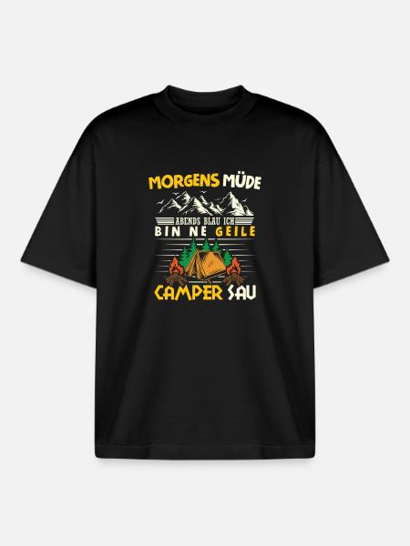 Camper Camping Caravan Saying - Boxy Heavyweight Unisex Organic T-Shirt by Stanley/Stella - black