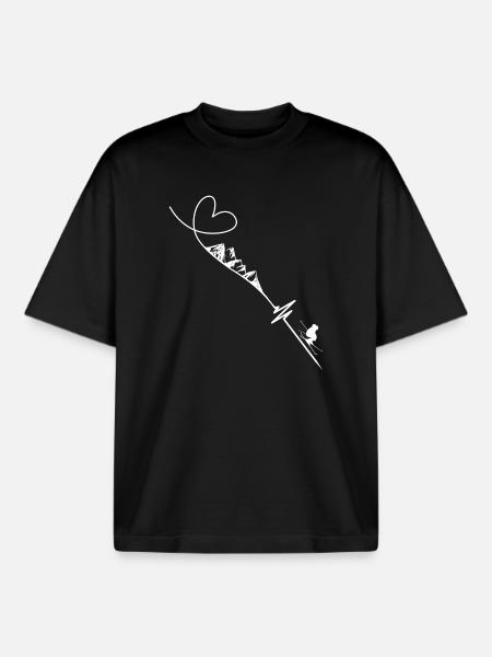 Skiing Heartbeat - Boxy Heavyweight Unisex Organic T-Shirt by Stanley/Stella - black