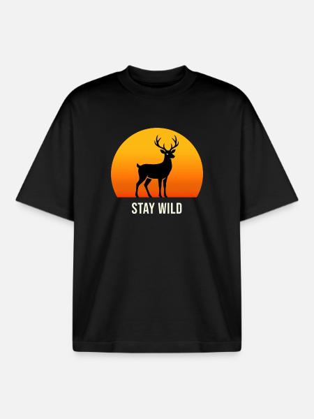 Deer at sunset – Stay Wild - Boxy Heavyweight Unisex Organic T-Shirt by Stanley/Stella - black