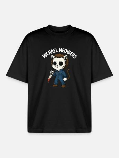 Michael Meowers Spooky Halloween Cat Parody - Boxy Heavyweight Unisex Organic T-Shirt by Stanley/Stella - black