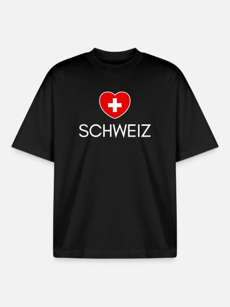 J’aime la Suisse, j’aime la Suisse - T-shirt unisexe boxy épais biologique Stanley/Stella - noir