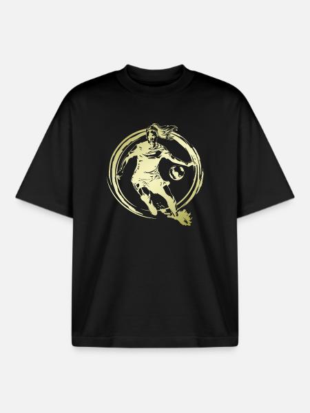 Female Soccer Player Silhouette - Boxy Heavyweight Unisex Organic T-Shirt by Stanley/Stella - black