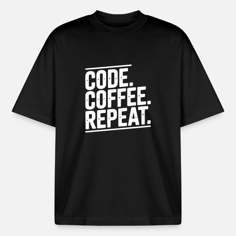 Code Coffee Repeat - T-shirt unisexe épais coupe boxy Stanley/Stella - noir