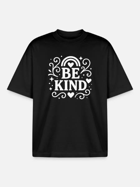 Be kind statement with hearts - Boxy Heavyweight Unisex Organic T-Shirt by Stanley/Stella - black