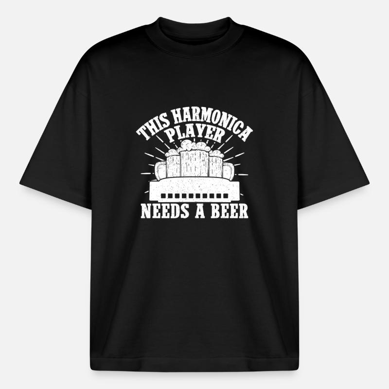 Harmonica Musican Needs A Beer Harmonica - Boxy Heavyweight Unisex Organic T-Shirt von Stanley/Stella - Schwarz