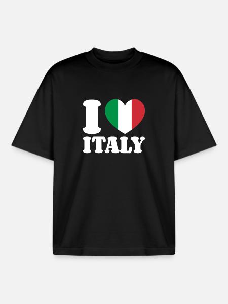 I Love Italy Italy Italian Flag Heart - Boxy Heavyweight Unisex Organic T-Shirt by Stanley/Stella - black