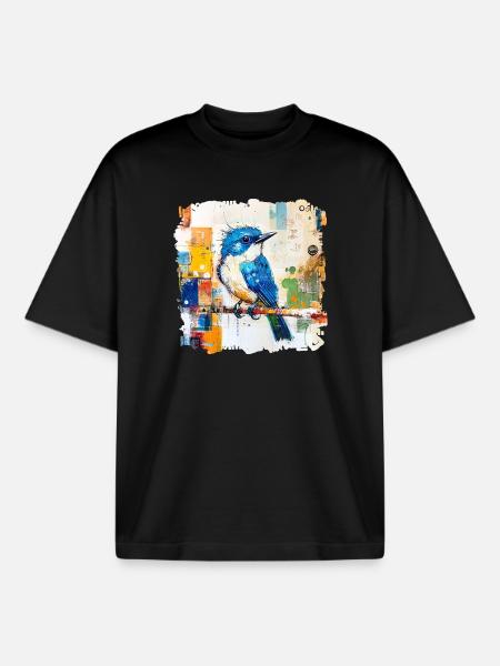 Blauer Vogel im Farbblock-Abstract - Boxy Heavyweight Unisex Organic T-Shirt von Stanley/Stella - Schwarz