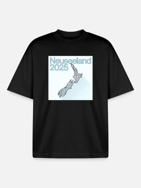 New Zealand 2025 Geometric Map - Boxy Heavyweight Unisex Organic T-Shirt by Stanley/Stella - black