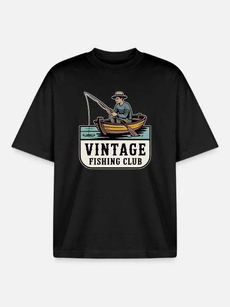 Retro Angler Motif - Boxy Heavyweight Unisex Organic T-Shirt by Stanley/Stella - black