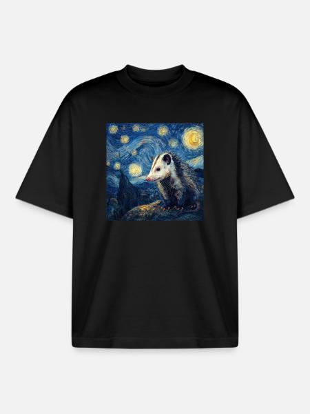 Opossum Van Gogh Starry Night - Boxy Heavyweight Unisex Organic T-Shirt by Stanley/Stella - black