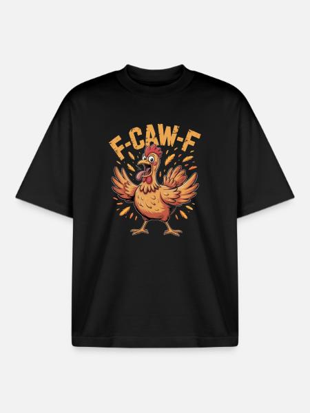 F-CAW-F Funny Angry Chicken Cartoon - Boxy Heavyweight Unisex Organic T-Shirt by Stanley/Stella - black