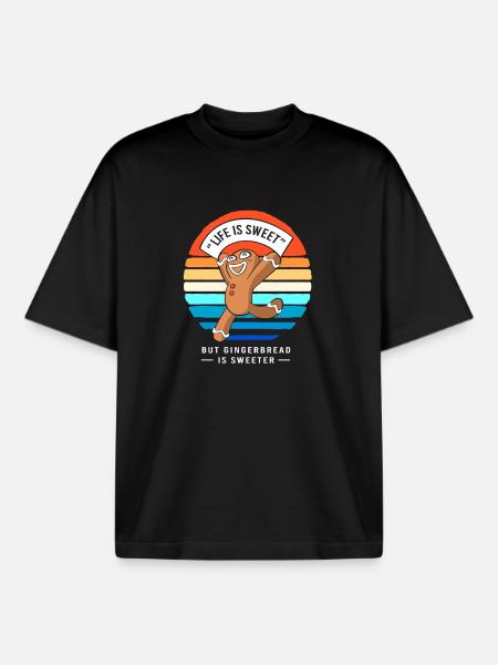 Gingerbread Christmas Gingerbread Man Gingerbread - Boxy Heavyweight Unisex Organic T-Shirt by Stanley/Stella - black