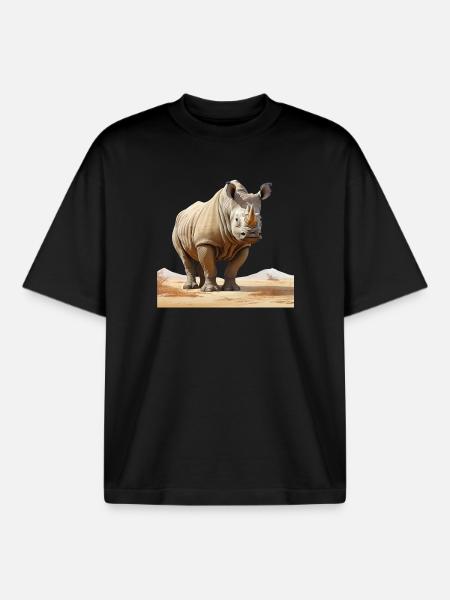 Desert Rhino Illustration - Boxy Heavyweight Unisex Organic T-Shirt by Stanley/Stella - black