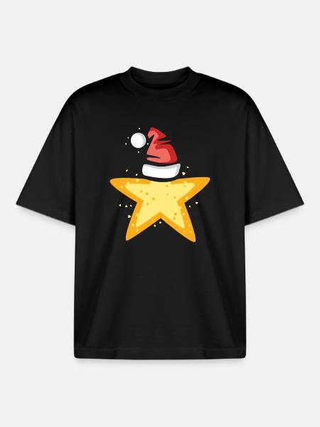 Poinsettia with Santa Hat Illustration - Boxy Heavyweight Unisex Organic T-Shirt by Stanley/Stella - black