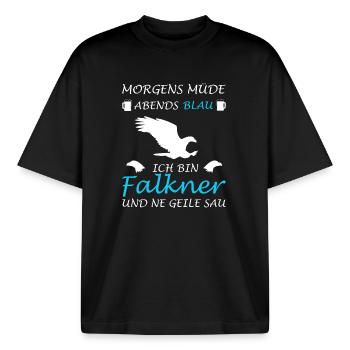 Falknerei Falkner Falknerin Beizjagd Greifvogel - Boxy Heavyweight Unisex Organic T-Shirt von Stanley/Stella - Schwarz - Vorne - AI Model Male 185 light (185cm) & AI Model Female 172 dark (172cm)