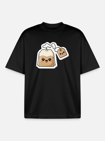 Kawaii Tea Bag Charm - Boxy Heavyweight Unisex Organic T-Shirt by Stanley/Stella - black