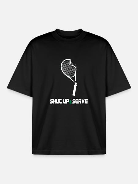 Shut Up & Serve – Fun Tennis Design - Boxy Heavyweight Unisex Organic T-Shirt by Stanley/Stella - black