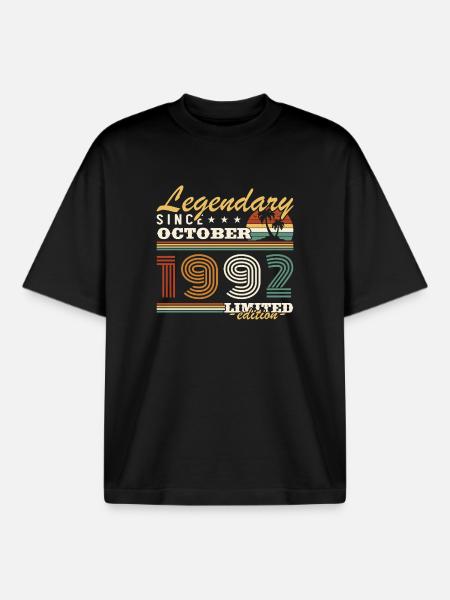October 1992 Vinatge Retro Birthday Gift - Boxy Heavyweight Unisex Organic T-Shirt by Stanley/Stella - black