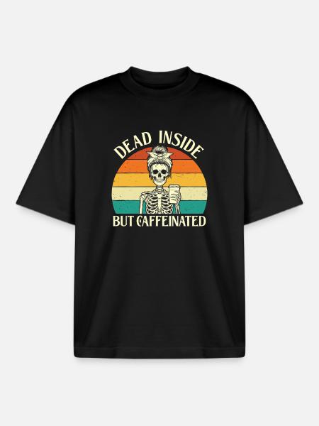 Död inuti, men koffeinhaltig mörk humor - Unisex boxy heavyweight ekologisk T-shirt Stanley/Stella - svart