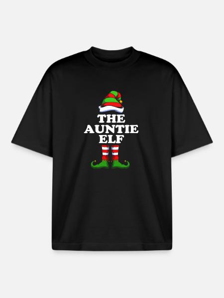 Aunt Elf Elf Christmas Gift - Boxy Heavyweight Unisex Organic T-Shirt by Stanley/Stella - black