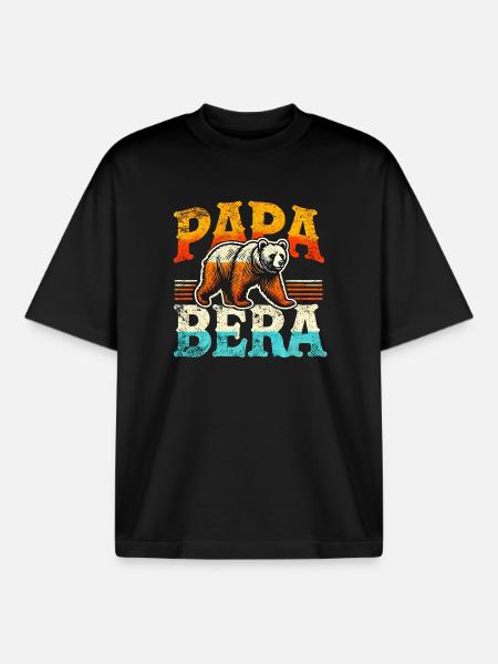 Papa Bear Retro Style, Fathers  - Boxy Heavyweight Unisex Organic T-Shirt by Stanley/Stella - black