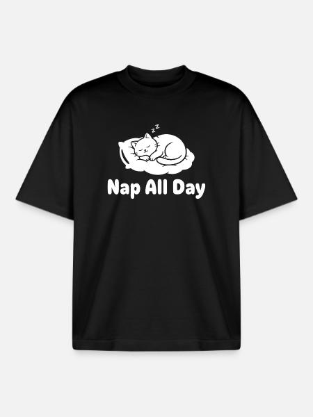 Katzenschlaf Nap All Day - Boxy Heavyweight Unisex Organic T-Shirt von Stanley/Stella - Schwarz