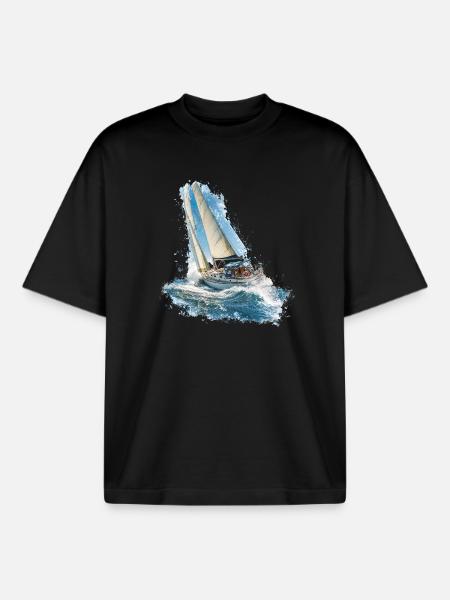 Segelboot im Wellenrauschen - Boxy Heavyweight Unisex Organic T-Shirt von Stanley/Stella - Schwarz