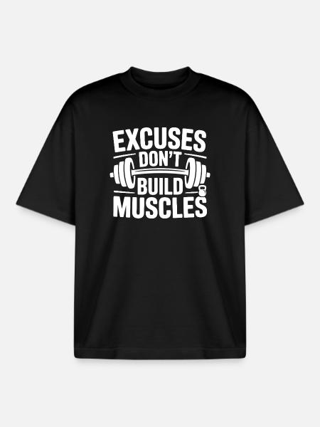 Excuses Don't Build Muscles Gym Motivation - Boxy Heavyweight Unisex Organic T-Shirt by Stanley/Stella - black