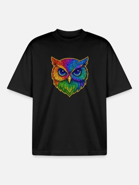 Eule | Waldkauz | Regenbogen Eulenzauber - Boxy Heavyweight Unisex Organic T-Shirt von Stanley/Stella - Schwarz