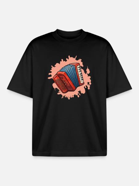 Accordion Illustration Blue-Red - Boxy Heavyweight Unisex Organic T-Shirt by Stanley/Stella - black
