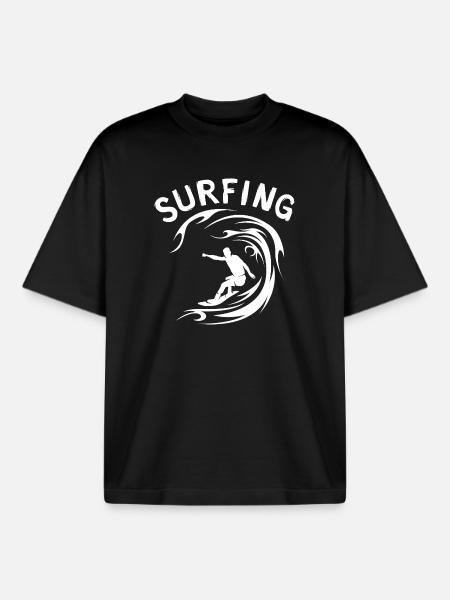 Surfing Wave Surfer Design - Boxy Heavyweight Unisex Organic T-Shirt by Stanley/Stella - black