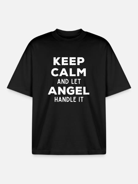 Keep Calm Let Angel Fix It Funny Saying - Boxy Heavyweight Unisex Organic T-Shirt by Stanley/Stella - black