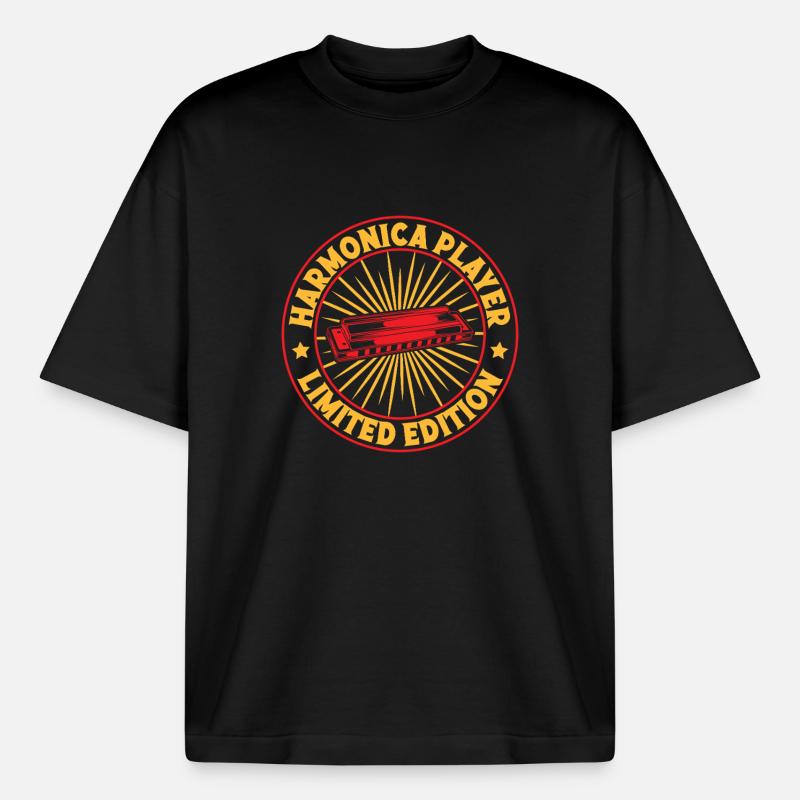 Funny Harmonica Player LImited Edition Harmonica - Boxy Heavyweight Unisex Organic T-Shirt von Stanley/Stella - Schwarz
