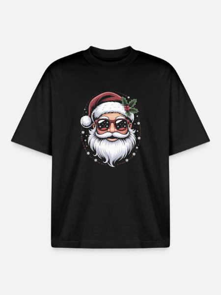 Hipster Santa with sunglasses - Boxy Heavyweight Unisex Organic T-Shirt by Stanley/Stella - black